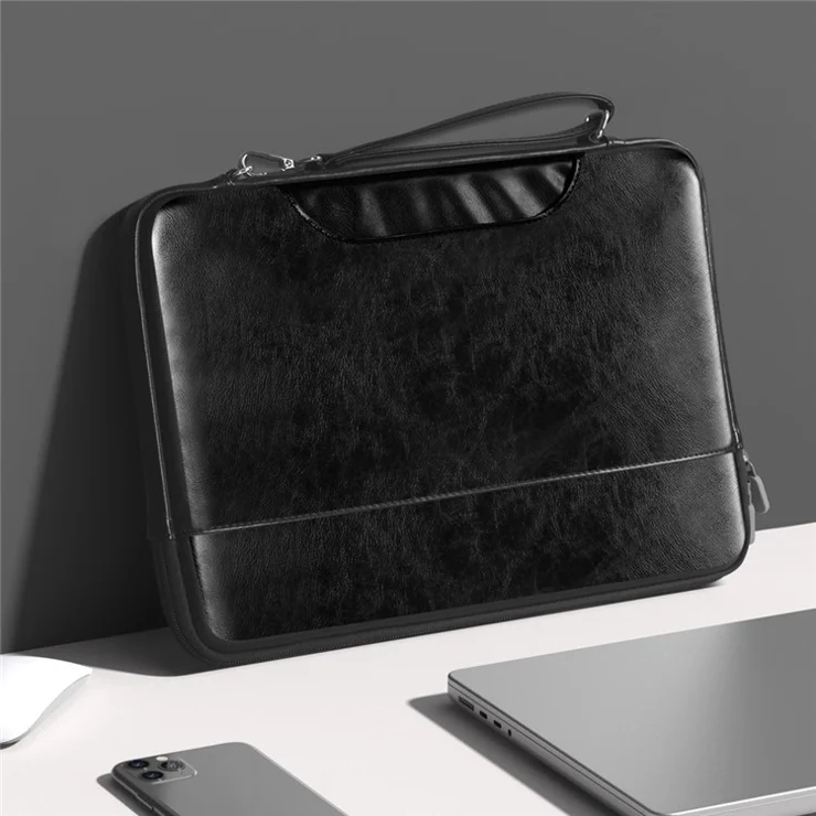 PU Leather Laptop Sleeve for 13-14 Inch Notebooks Portable Storage Bag - Black