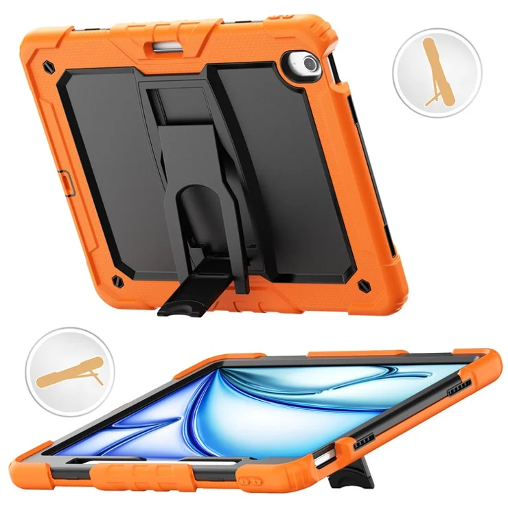 For iPad Air 13 (2025) / (2024) Case PC+Silicone Kickstand Pen Slot Tablet Cover with Shoulder Strap - Orange
