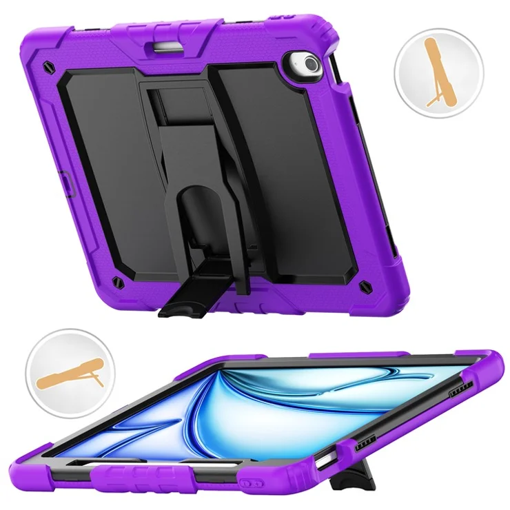 For iPad Air 13 (2025) / (2024) Case PC+Silicone Kickstand Pen Slot Tablet Cover with Shoulder Strap - Purple