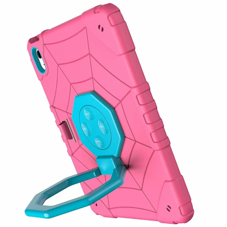 For iPad (2025) / 10.9 (2022) Case Spider Style Hand Grip Kickstand PC+TPU Tablet Cover - Rose+Blue