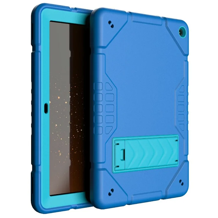 For Amazon Fire HD 10 (2021) Case TPU + PC High Impact Resistant Cover with Kickstand - Blue+Blue