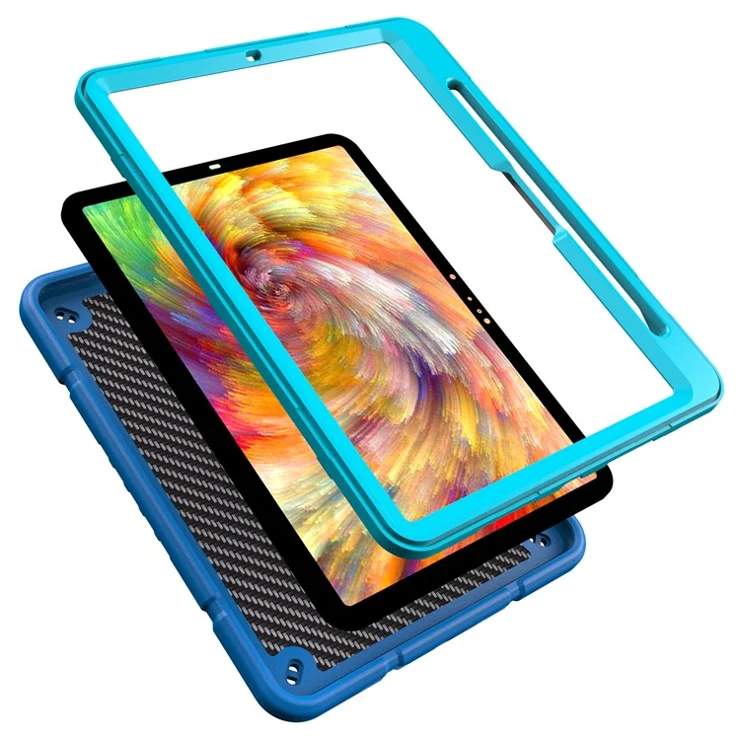 For iPad Pro 11 (2024) M4 Case Kickstand PC+TPU Protective Tablet Cover with Pen Slot - Blue+Blue