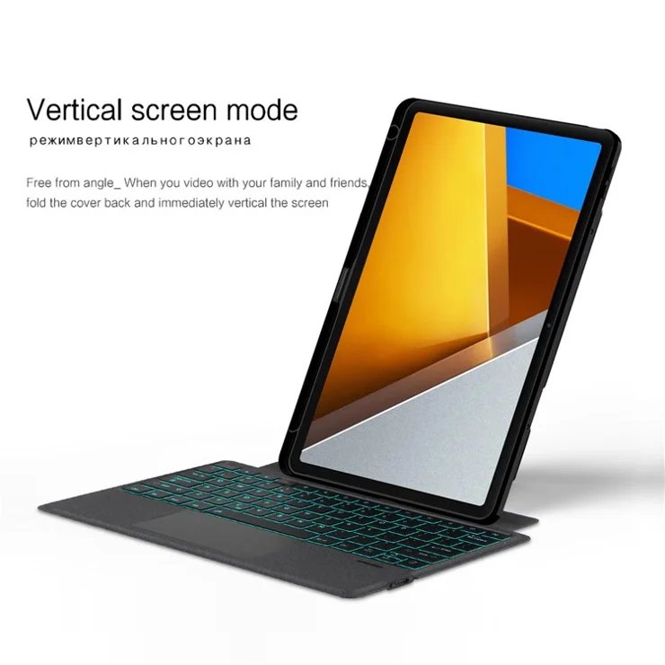For Xiaomi Poco Pad Leather Case + Bluetooth-compatible Keyboard with Backlight Trackpad