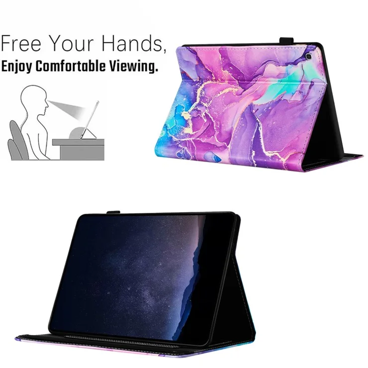 For Samsung Galaxy Tab A 10.1 (2019) T510 Leather Case Auto Sleep / Wake Marble Tablet Cover - Purple