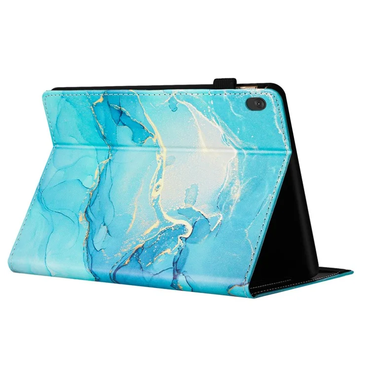 For Lenovo Tab M10 Case Marble Pattern PU Leather Smart Stand Cover with Card Slots - Green