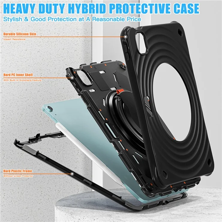For iPad Air 11 (2025) / (2024) / Air (2022) / (2020) / Pro 11 (2022) / (2021) / (2020) / (2018) Case Kickstand Tablet Cover - Black
