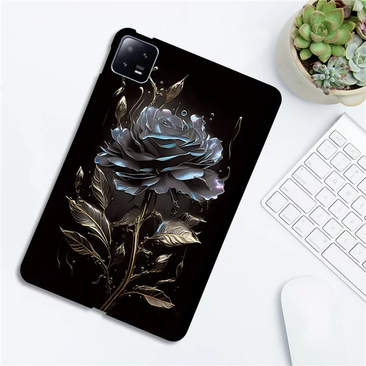 For Xiaomi Pad 6 TPU Case Pattern Printing Slim Tablet Protective Cover - Grey Rose