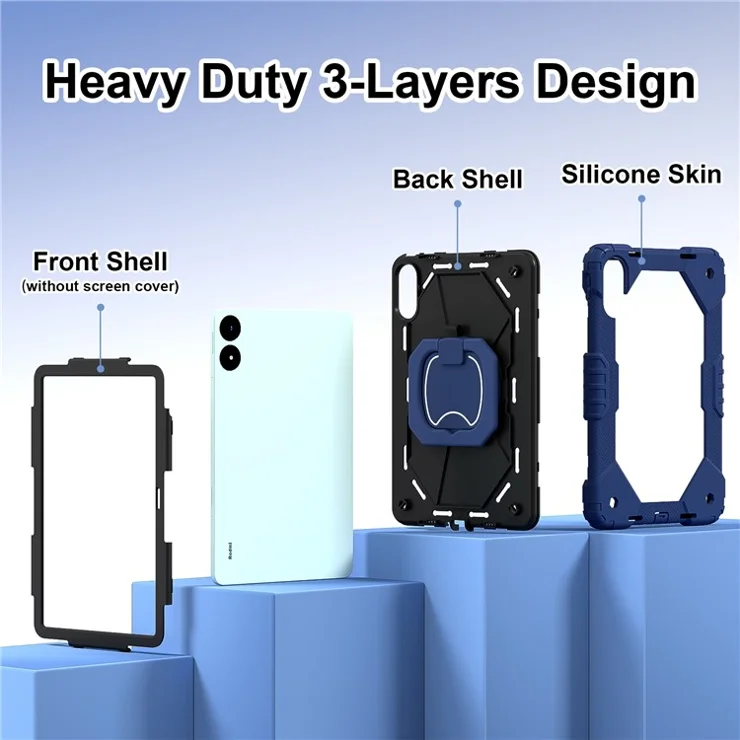For Xiaomi Redmi Pad Pro 5G / Pad Pro / Poco Pad 4G Kickstand Case Silicone+PC Tablet Cover - Navy Blue / Black