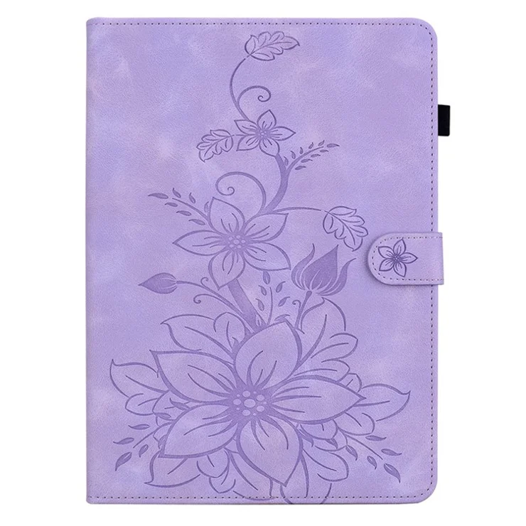 For Lenovo Tab P12 Pro 12.7 2025 / Xiaoxin Pad Pro 12.7 (2025) Case Lily Flower Imprint Card Slots Leather Tablet Cover - Purple