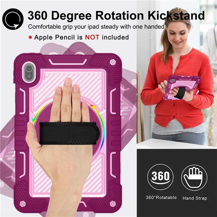 For Huawei MatePad SE 11 2024 Tablet Case Silicone+PC Shockproof Cover with Kickstand Shoulder Strap - Rose Red + Pink