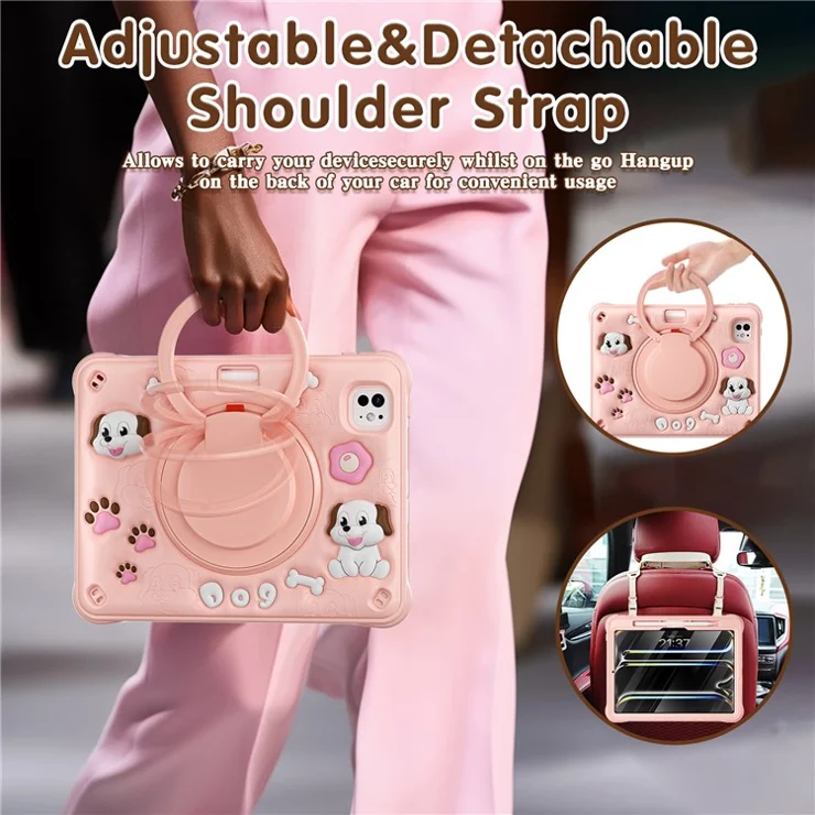 For iPad Pro 11 (2024) Case with Shoulder Strap Cute Dog Kickstand PC+Silicone+TPU Tablet Cover