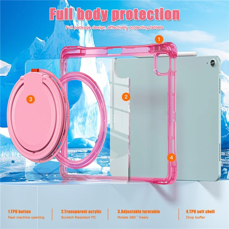 For iPad Air 13 (2025) / (2024) / Pro 12.9 (2022) / (2021) / (2020) / (2018) Case with Shoulder Strap Kickstand Tablet Cover - Rose