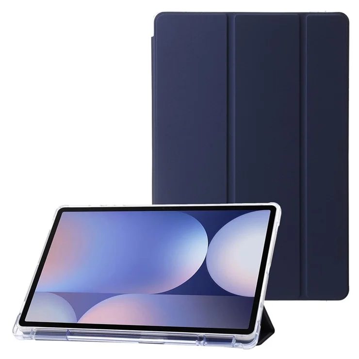 For Samsung Galaxy Tab S10+ Case Tri-Fold Stand Leather+TPU+Acrylic Clear Back Tablet Cover - Dark Blue