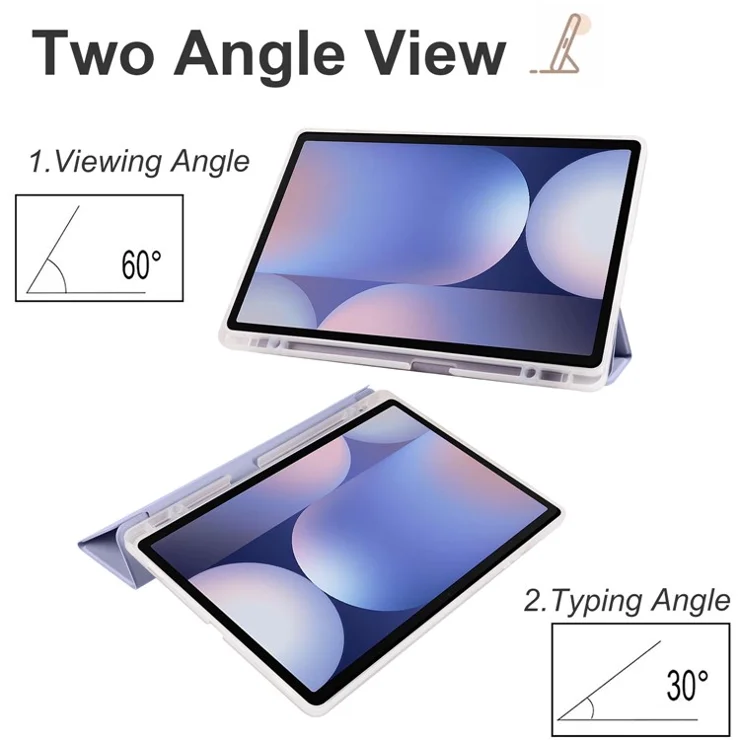 For Samsung Galaxy Tab S10+ Case with Pen Slot Tri-Fold Stand PU Leather+TPU Tablet Cover Auto Wake / Sleep - Lavender Purple
