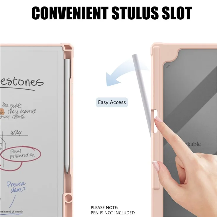 For ReMarkable Paper Pro Case Acrylic Leather Tablet Cover with Pen Holder Auto Wake / Sleep - Black
