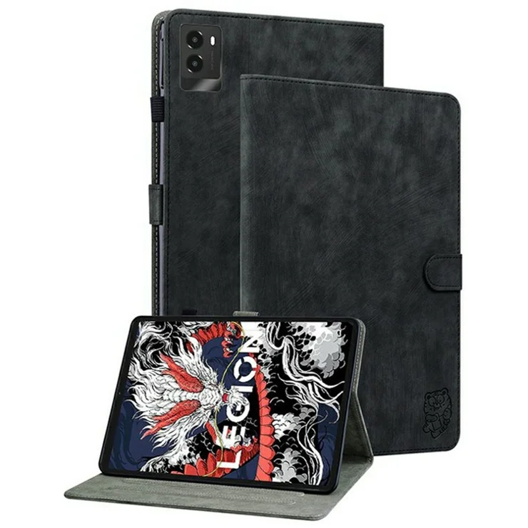 For Lenovo Legion Y700 (2025) Cases Tiger Imprint Anti-Scratch PU Leather Tablet Cover - Black