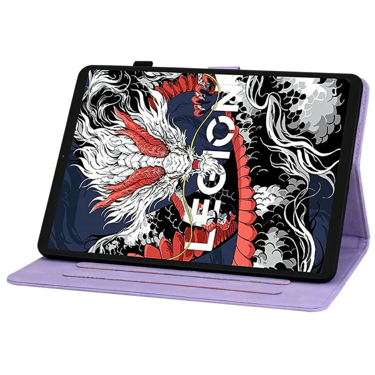 For Lenovo Legion Y700 (2025) Case Lily Flower Imprint Card Slots Leather Tablet Cover - Purple