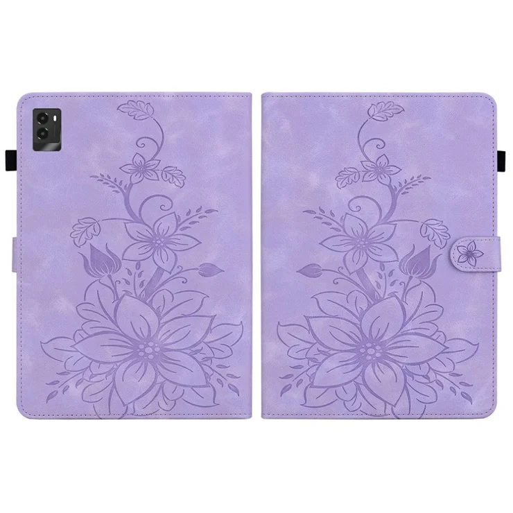 For Lenovo Legion Y700 (2025) Case Lily Flower Imprint Card Slots Leather Tablet Cover - Purple