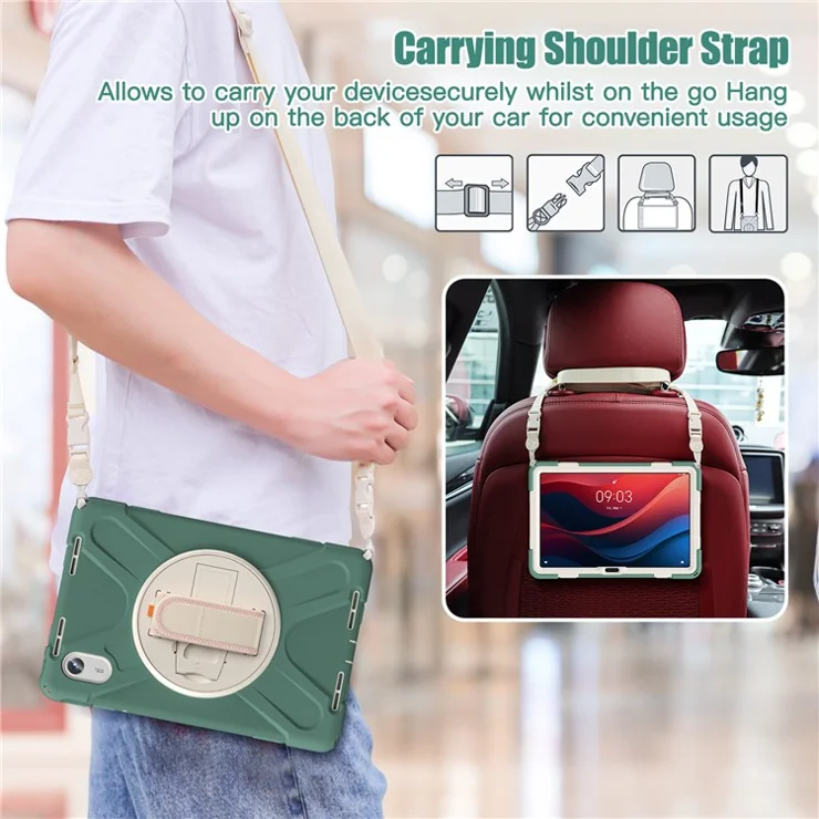 Tablet Case with Shoulder Strap for Lenovo Tab M11 TB-330FU 331FC / Tab K11 TB-330XU / Xiaoxin Pad 11 2024 Kickstand Cover - Emerald Green
