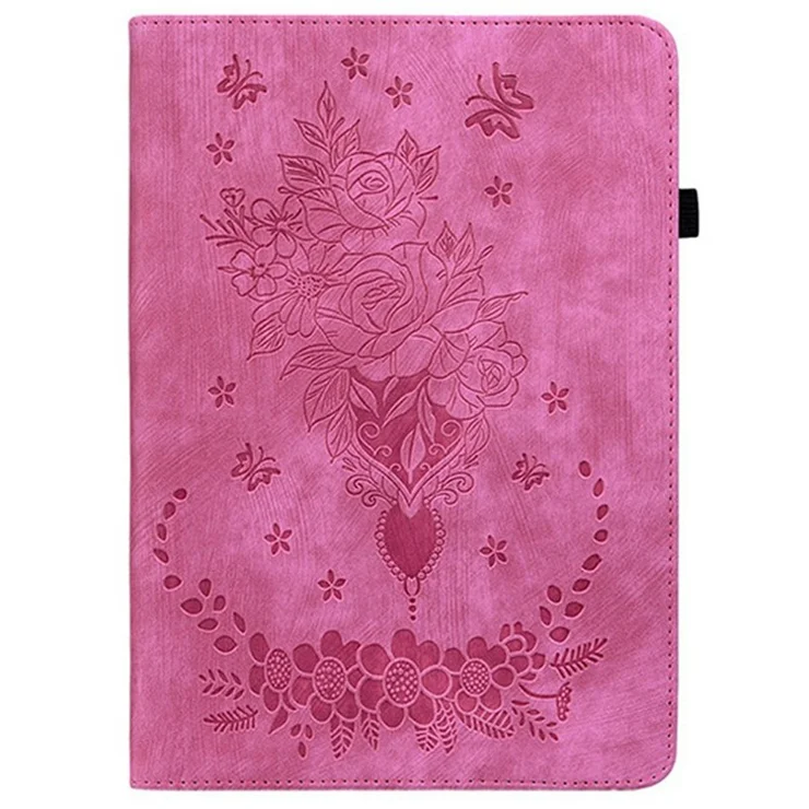 For itel VistaTab 30 Case Card Holder Anti-Scratch Leather Cover Rose Flower Imprint - Rose