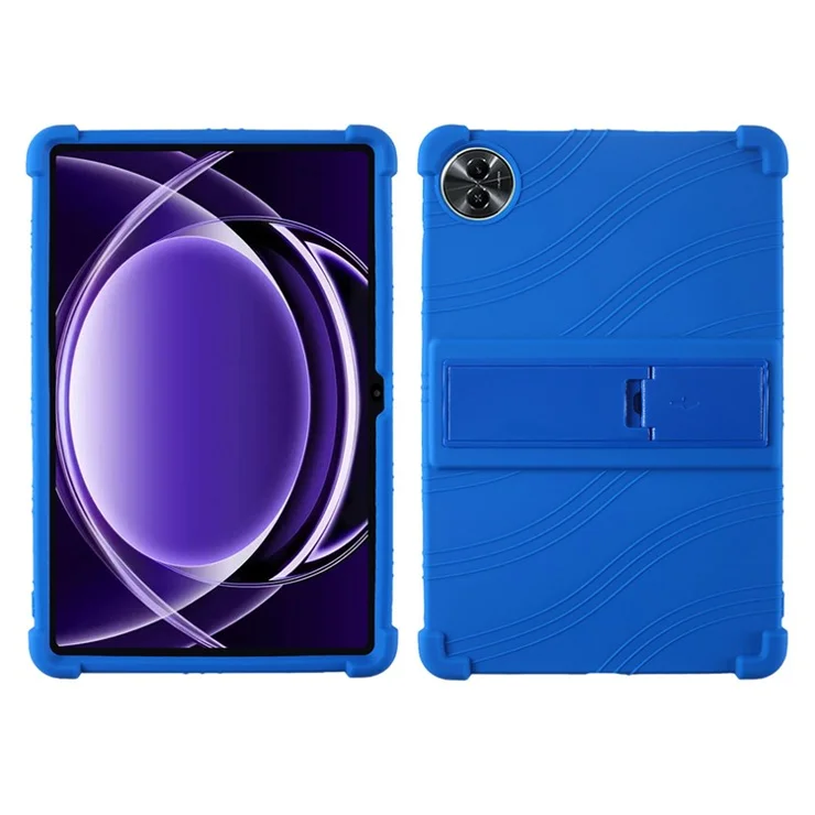 For Realme Pad 2 Lite Silicone Case with Kickstand Rugged Protective Cover - Dark Blue