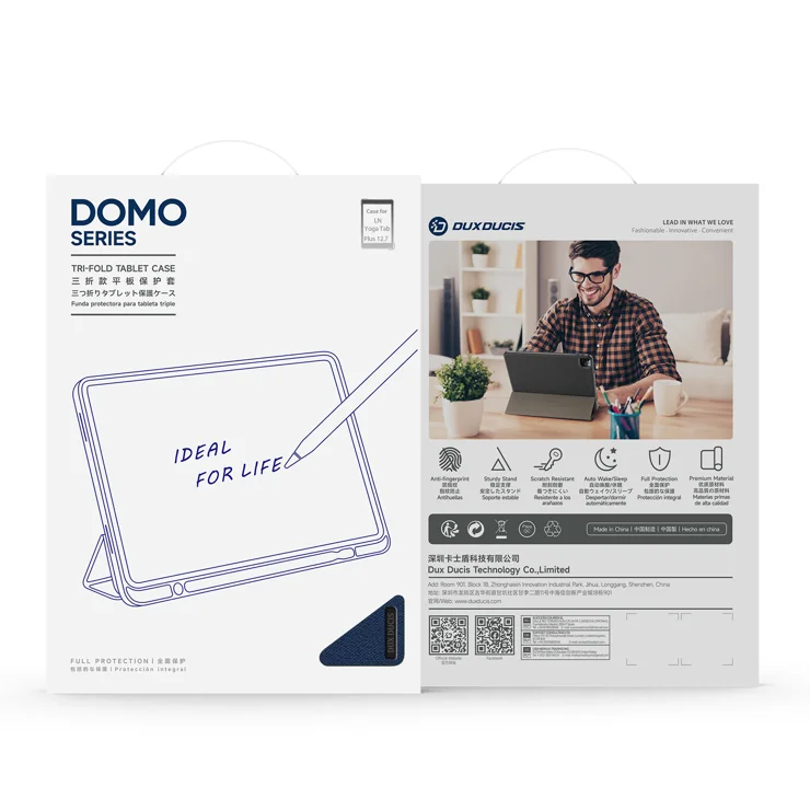 For Lenovo Yoga Tab Plus Case DUX DUCIS Domo Series Tri-fold Stand PU Leather Protective Tablet Cover - Blue