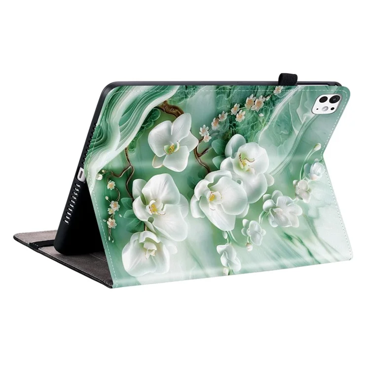 For iPad Pro 11 (2024) Leather Case Pattern Printed Stand Tablet Cover with Card Slots - Jade Flower