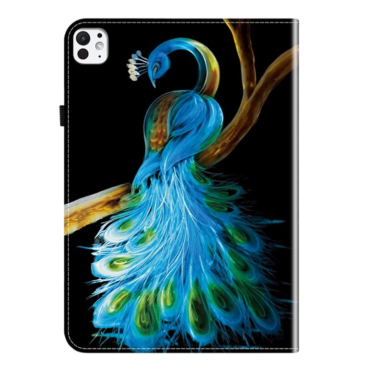 For iPad Pro 11 (2024) Leather Case Pattern Printed Stand Tablet Cover with Card Slots - Peacock