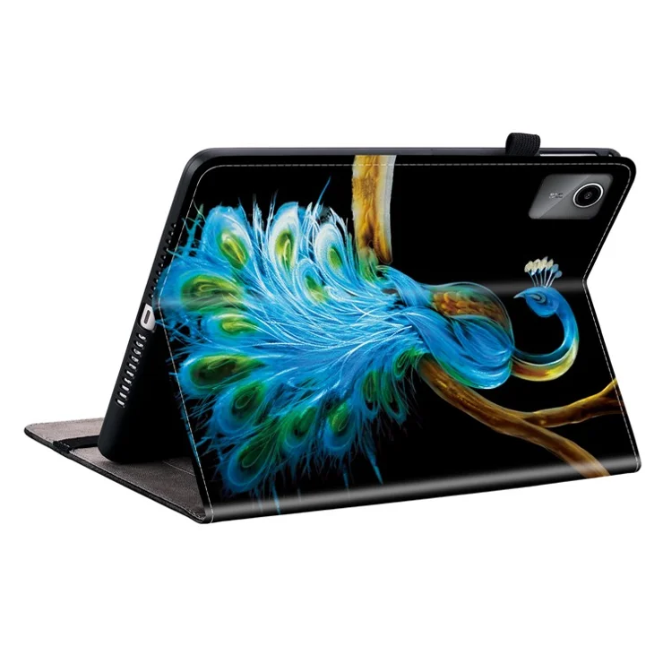 For Lenovo Tab M11 TB-330FC / Xiaoxin Pad 11 2024 TB-331FC Leather Case Pattern Printed Stand Tablet Cover with Card Slots - Peacock