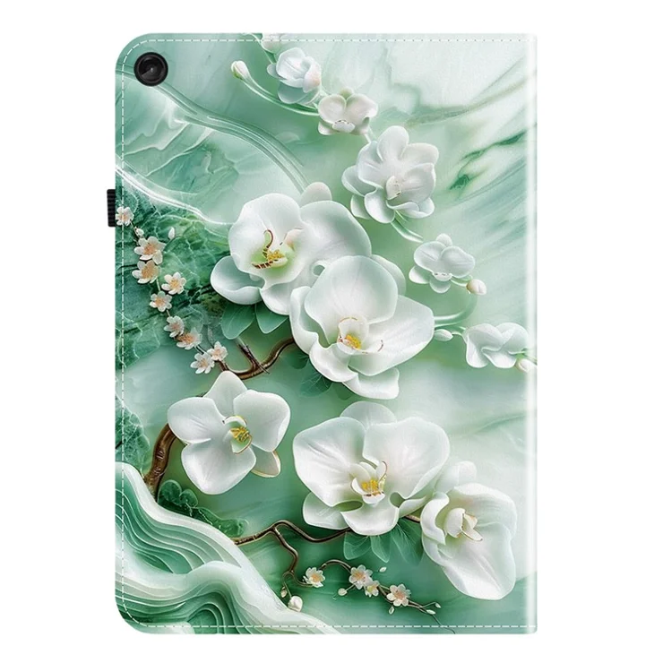 For Lenovo Tab M10 (Gen 3) Leather Case Pattern Printed Stand Tablet Cover with Card Slots - Jade Flower