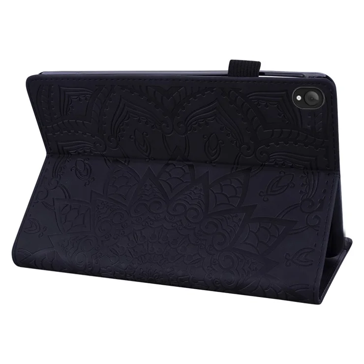 For Lenovo Tab K10C / E10C Tablet Case Card Slots Leather Cover Flower Pattern - Black
