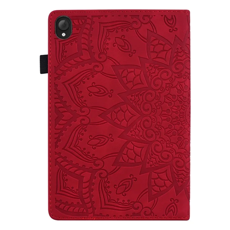 For Lenovo Tab K10C / E10C Tablet Case Card Slots Leather Cover Flower Pattern - Red