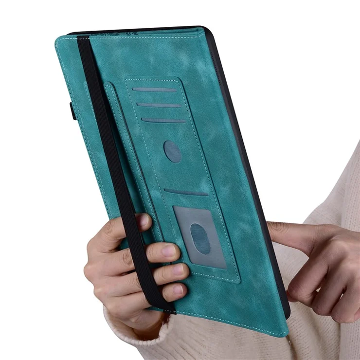 For Samsung Galaxy Tab A9+ Leather Case Heart Imprint Foldable Stand Card Slot Stylus Holder Tablet Cover - Green