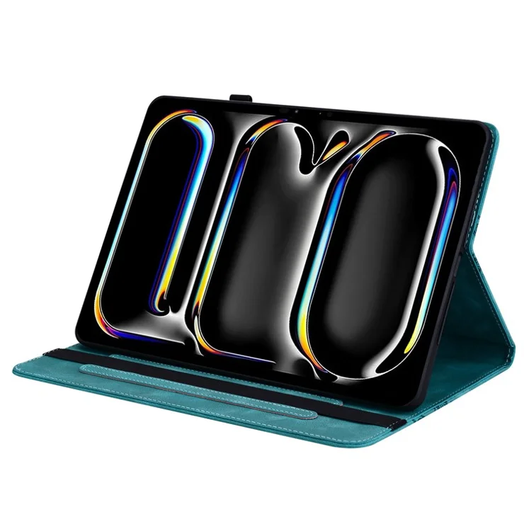 For iPad Pro 11 (2024) Leather Case Heart Imprint Foldable Stand Card Slot Stylus Holder Tablet Cover - Green