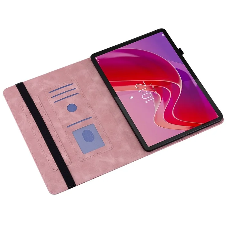 For Lenovo Tab M11 (TB-330FC) / Xiaoxin Pad 11 2024 (TB-331FC) Leather Case Heart Imprint Foldable Stand Card Slot Stylus Holder Tablet Cover - Pink