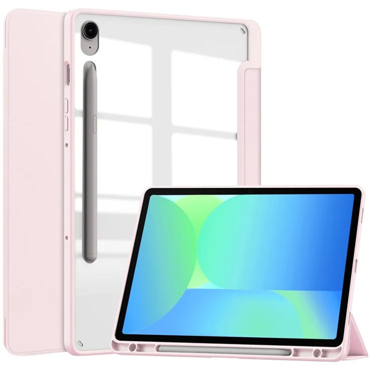 For Samsung Galaxy Tab S10 FE / S9 FE Case Clear Acrylic Leather Tablet Cover Support Auto Sleep / Wake - Pink