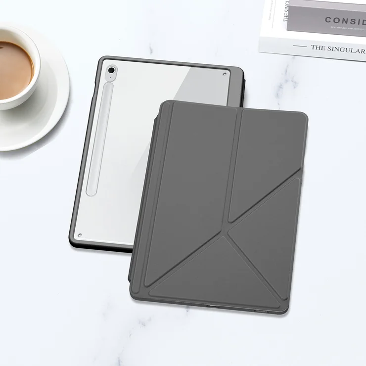 For Samsung Galaxy Tab S10 FE+ Case DUX DUCIS Magi Series Detachable Origami Stand Leather+PC+TPU Clear Back Cover - Grey