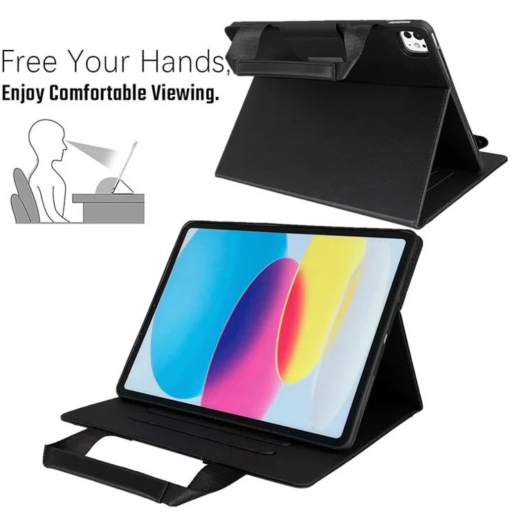 Tablet Case for iPad Pro 11 (2024) Auto Wake / Sleep Leather Cover with Handle / Zipper Pouch - Black