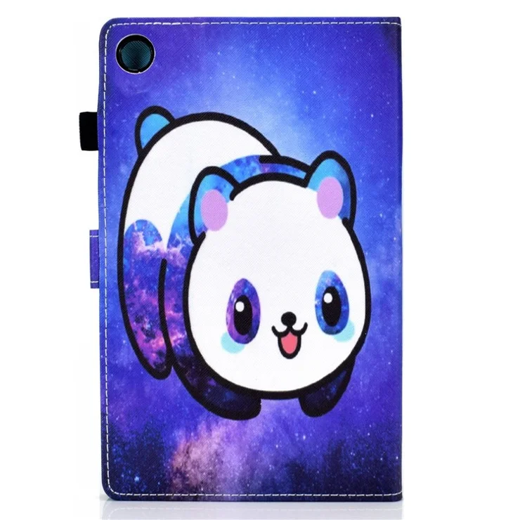 For Samsung Galaxy Tab A8 10.5 (2021) SM-X200 / X205 / Tab A8 10.5 (2022) PU Leather Pattern Printing Cover Smart Folio Stand Stitching Case with Card Slots and Pencil Holder - Panda