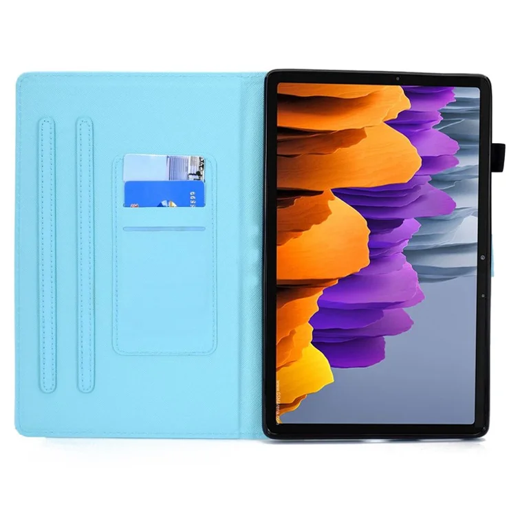 For Samsung Galaxy Tab S7 SM-T870 / T875 / S8 SM-X700 / X706 Pattern Printing PU Leather Magnetic Cover Card Slots Stand Design Stitching Case with Pencil Holder - Leaves
