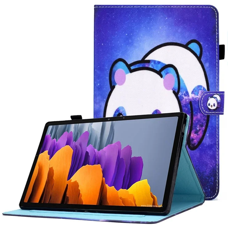 For Samsung Galaxy Tab S7 SM-T870 / T875 / S8 SM-X700 / X706 Pattern Printing PU Leather Magnetic Cover Card Slots Stand Design Stitching Case with Pencil Holder - Panda
