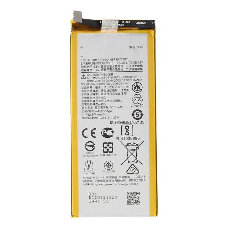 For Motorola Moto G6 Plus 3.85V 3010mAh Rechargeable Li-ion Polymer Battery Replacement Part (Encode: JT40) (without Logo)