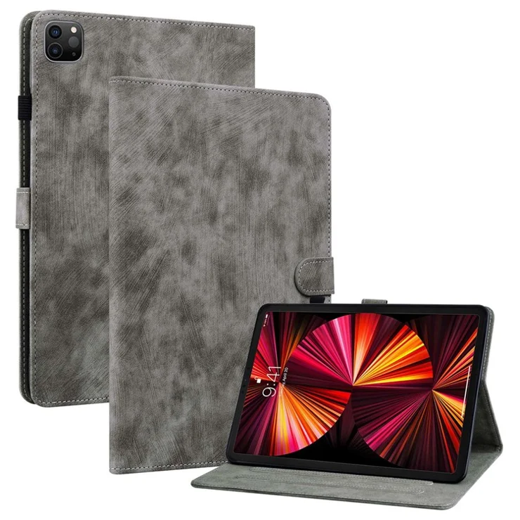 For iPad Air 11 (2025) / (2024) / Air (2022) / (2020) / Pro 11 (2018) / (2020) / (2021) / (2022) Case Tiger Pattern Leather Cover Stand - Grey