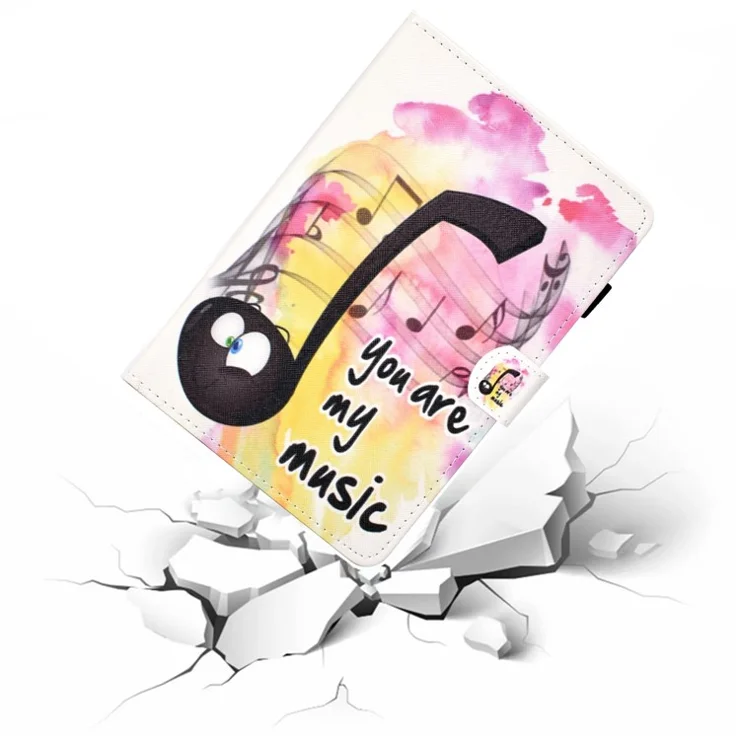 For Lenovo Tab M10 HD Gen 2 TB-X306 Stitching Leather Pattern Printing Tablet Case Card Slots Magnetic Folio Flip Stand Shell Cover with Pencil Holder - Music