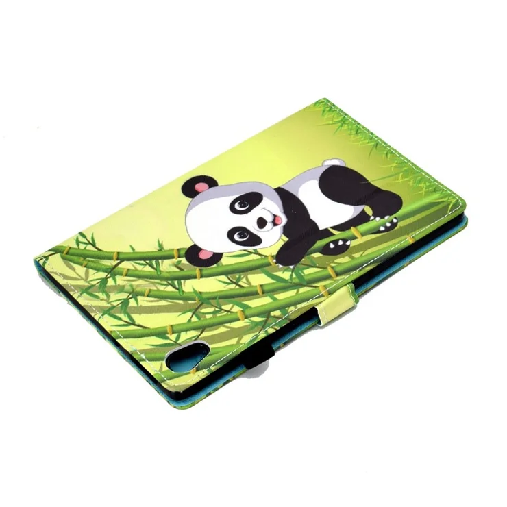 For Lenovo Tab M10 HD Gen 2 TB-X306 Stitching Leather Pattern Printing Tablet Case Card Slots Magnetic Folio Flip Stand Shell Cover with Pencil Holder - Panda