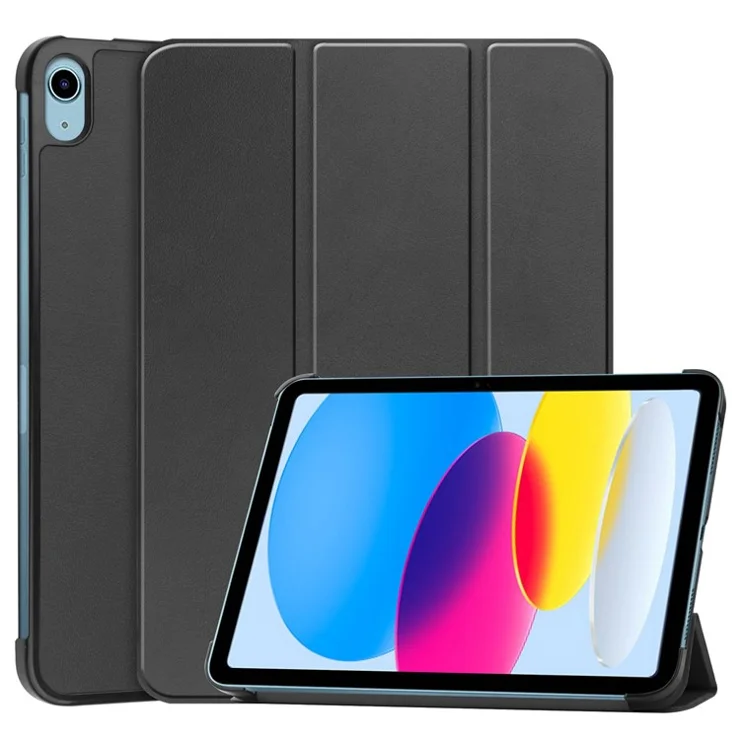 For iPad (2025) / 10.9 (2022) PU Leather Protective Case Drop-Proof Tri-Fold Stand Tablet Cover with Auto Wake / Sleep - Black