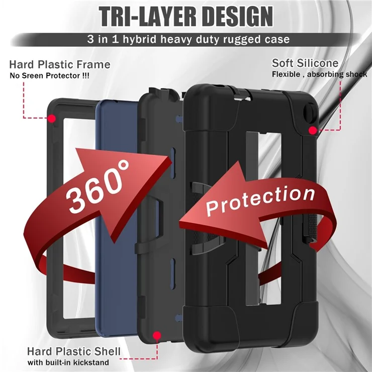 For Amazon Fire 7 (2022) Robot Style Silicone + PC Tablet Case Color Contrast Drop-proof Kickstand Protective Case - Black