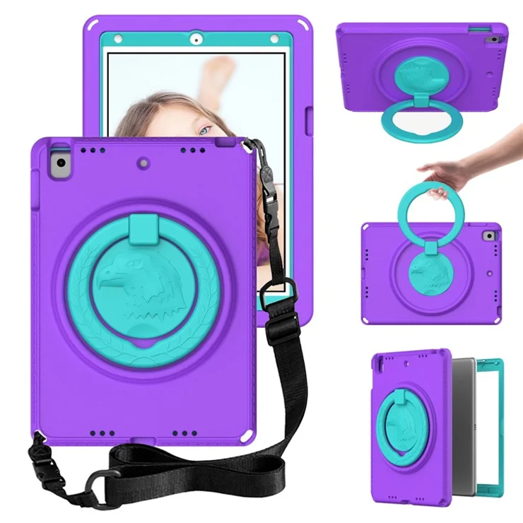 For iPad Air (2013) / Air 2 / 9.7-inch (2017) / (2018) EVA Shockproof Case with Shoulder Strap / Waterproof Screen Protector Anti-Scratch Cover Portable Tablet Case - Purple