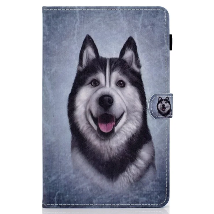 For Amazon Fire HD 8 (2016) / (2017) / (2018) Shockproof Cover Anti-Scratch Leather Case Stitched Pattern Printed Magnetic Closure Tablet Stand Case with Wallet / Card Slots - Husky
