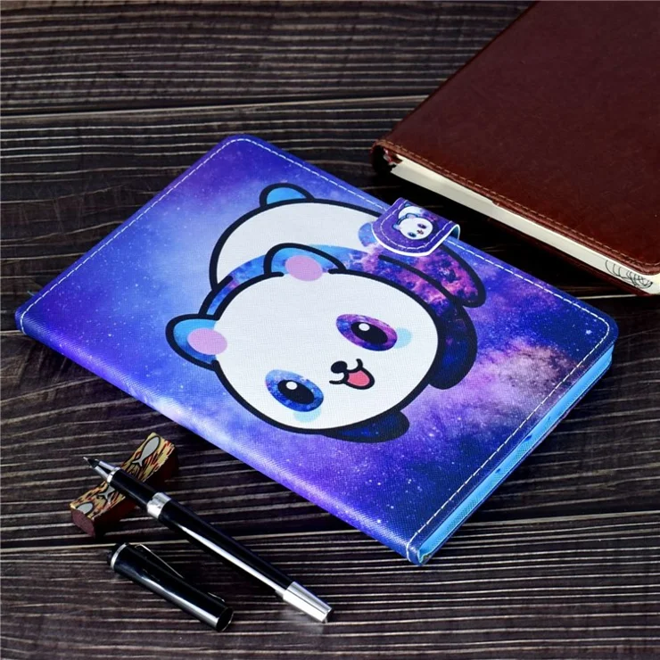 For Samsung Galaxy Tab A 10.1 (2016) (T580 / T585) Shockproof PU Leather Tablet Case Stitching Pattern Printed Magnetic Closure Tablet Stand Cover with Card Slots - Panda